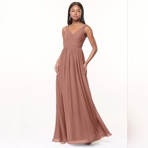 Azazie KEYLA A-Line V-Neck Pleated Chiffon Maxi Dress in Cedar Rose - Size A0